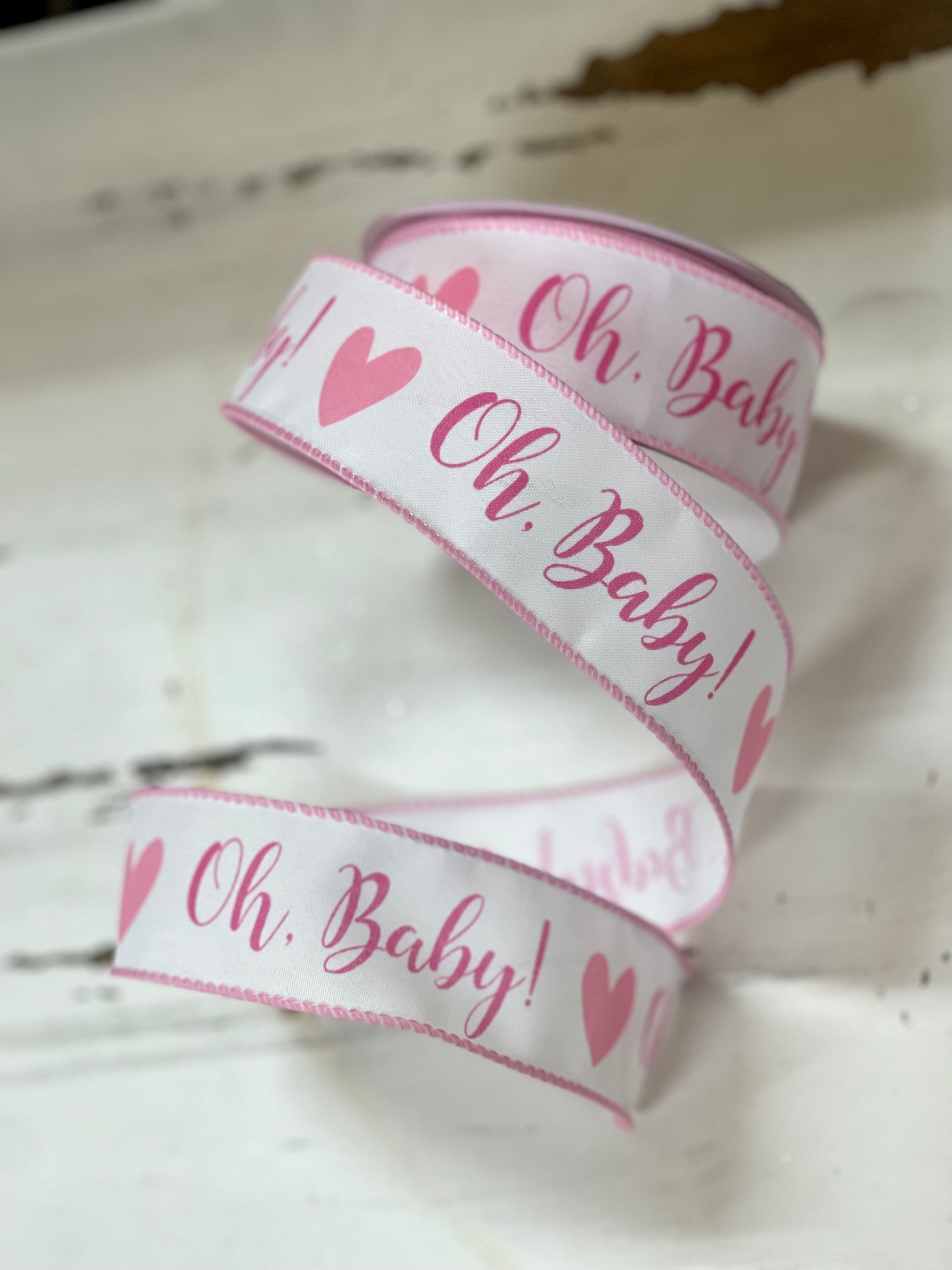 1.5 Oh Baby Girl Ribbon: Pink & White (10 Yards)