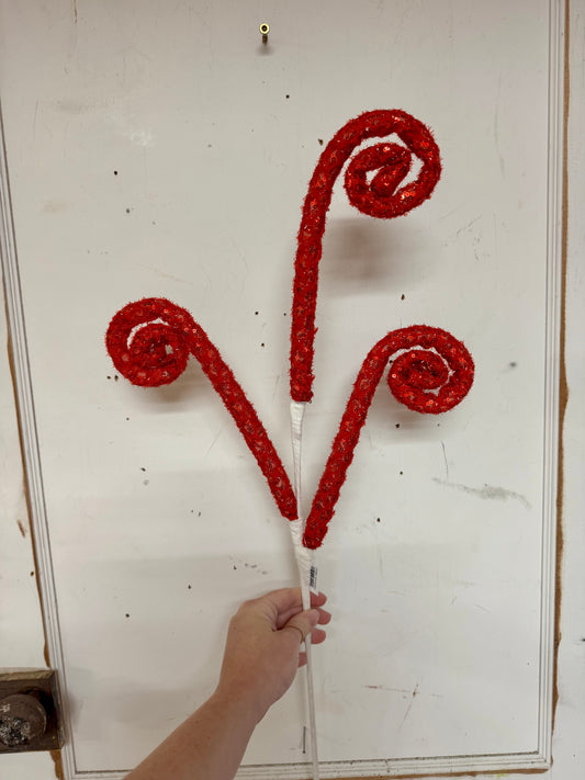 28 Inch Red Sequin Tinsel Curly Spray