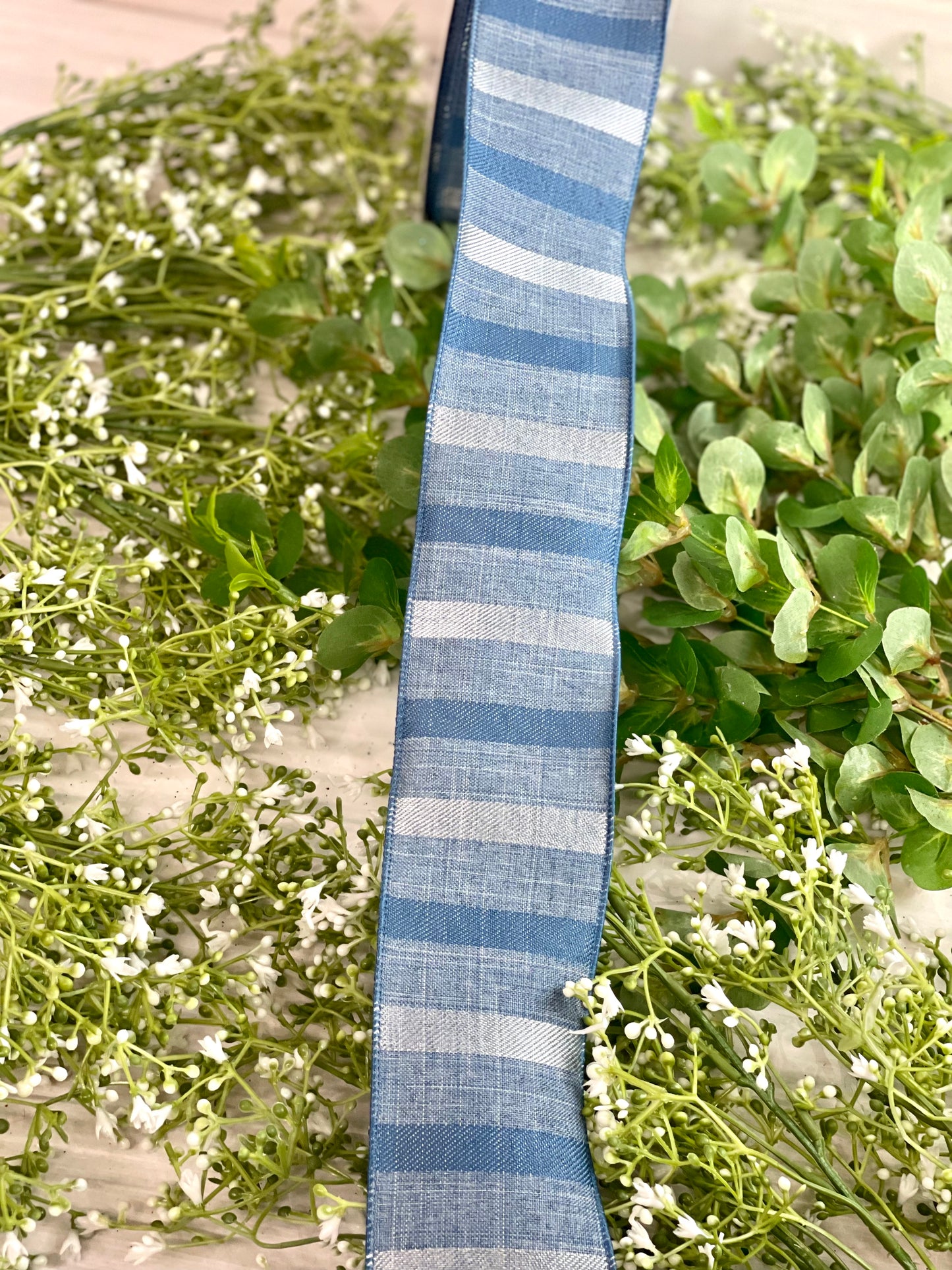 2.5 Inch By 10 Yard Mulit Blue Woven Stripe Ribbon