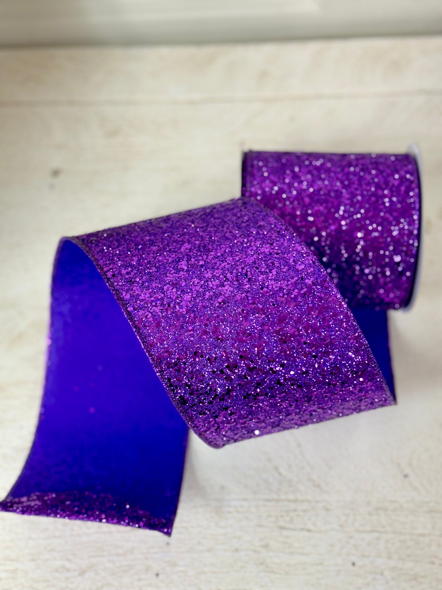 4 Inch By 10 Yard Purple Glitter Ribbon