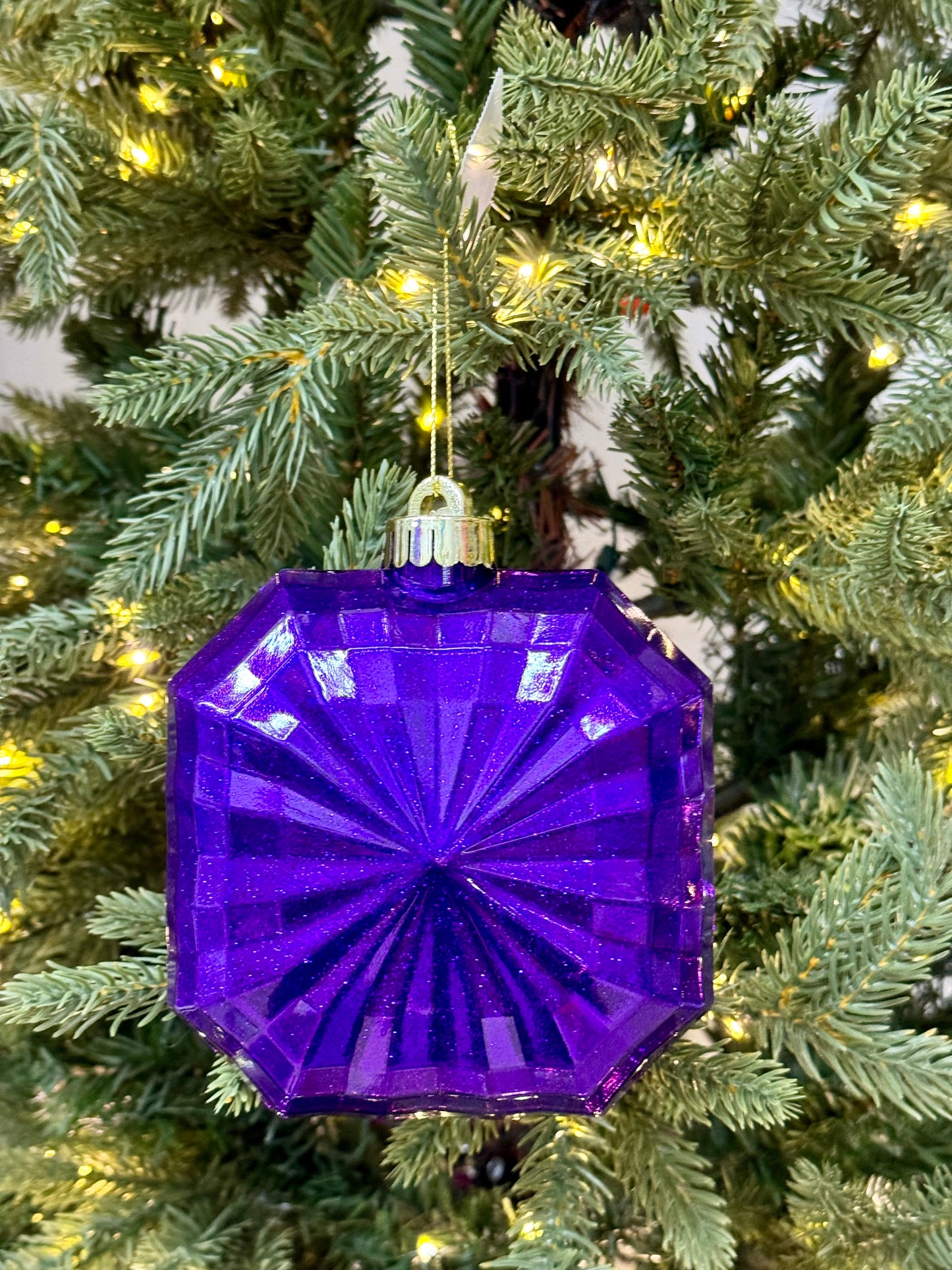 4.75 Inch Purple Glitter Octagon Ornament