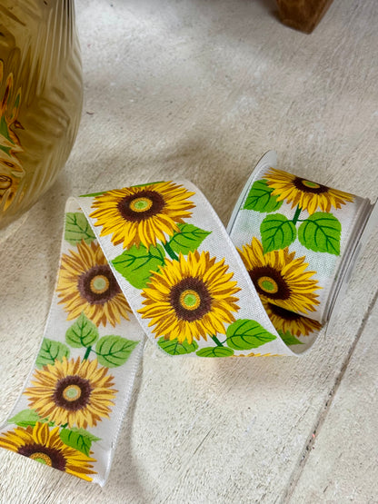 2.5 Inch By 10 Yard Yellow Linen Sunflower Ribbon