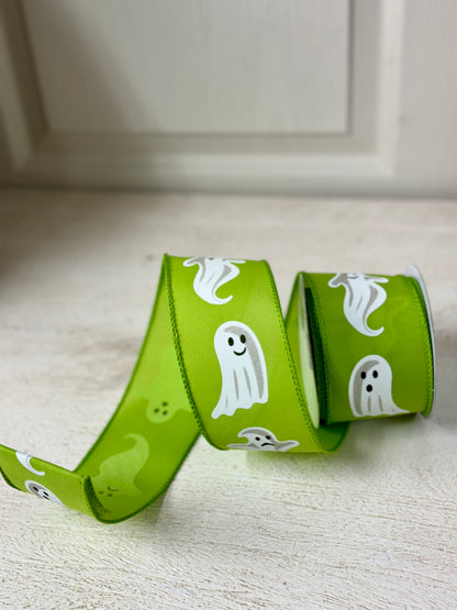 2.5 Inch By 10 Yard Lime Green Background With Ghost Ribbon