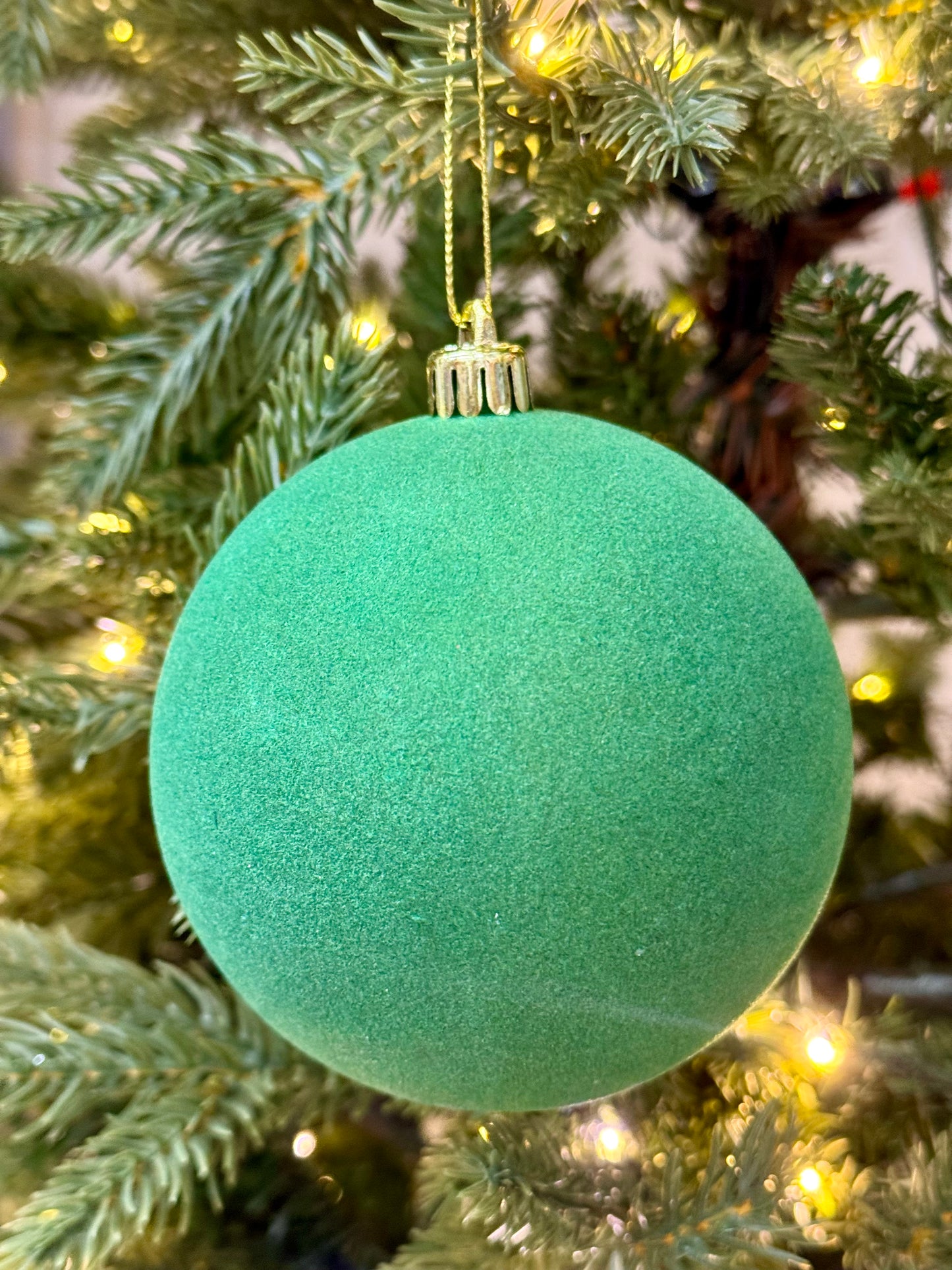 4 Inch Emerald Green Smooth Flocked Ornament Ball