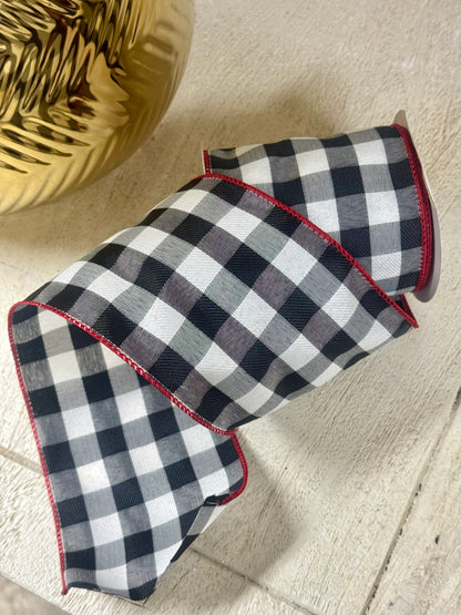 4 Inch By 10 Yard Black And Red Celine Plaid Ribbon