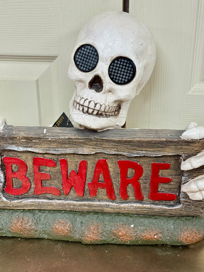12 Inch Beware Skull And Skeleton Light Up Decor