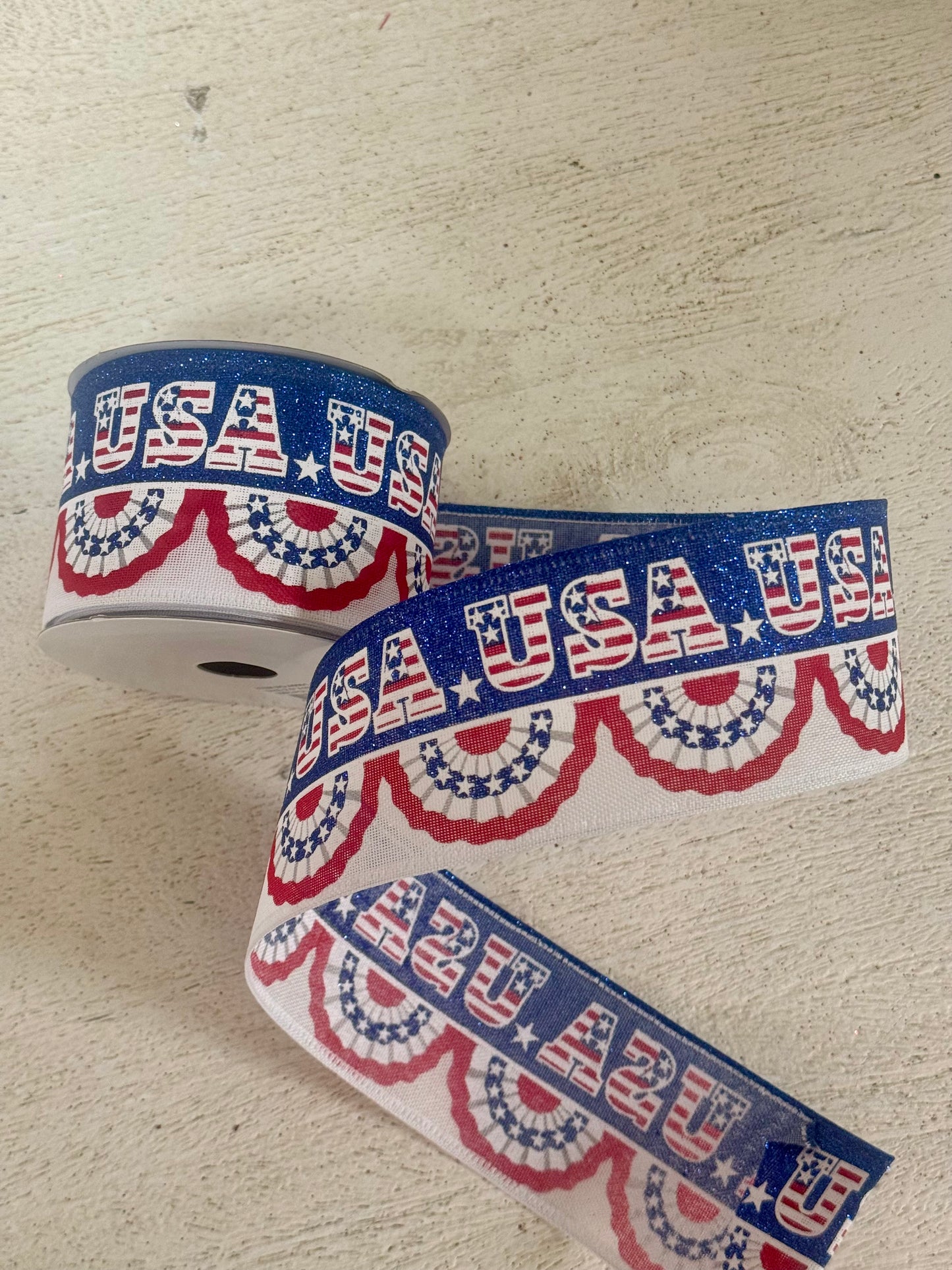 2.5 Inch By 10 Yard USA Pleated Flag Ribbon