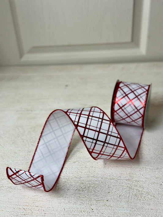 2.5 Inch By 10 Yard Red And White Metallic Striped Ribbon