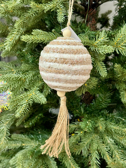 10.25 Inch Brown And White Jute Stripe Ornament With Tassel