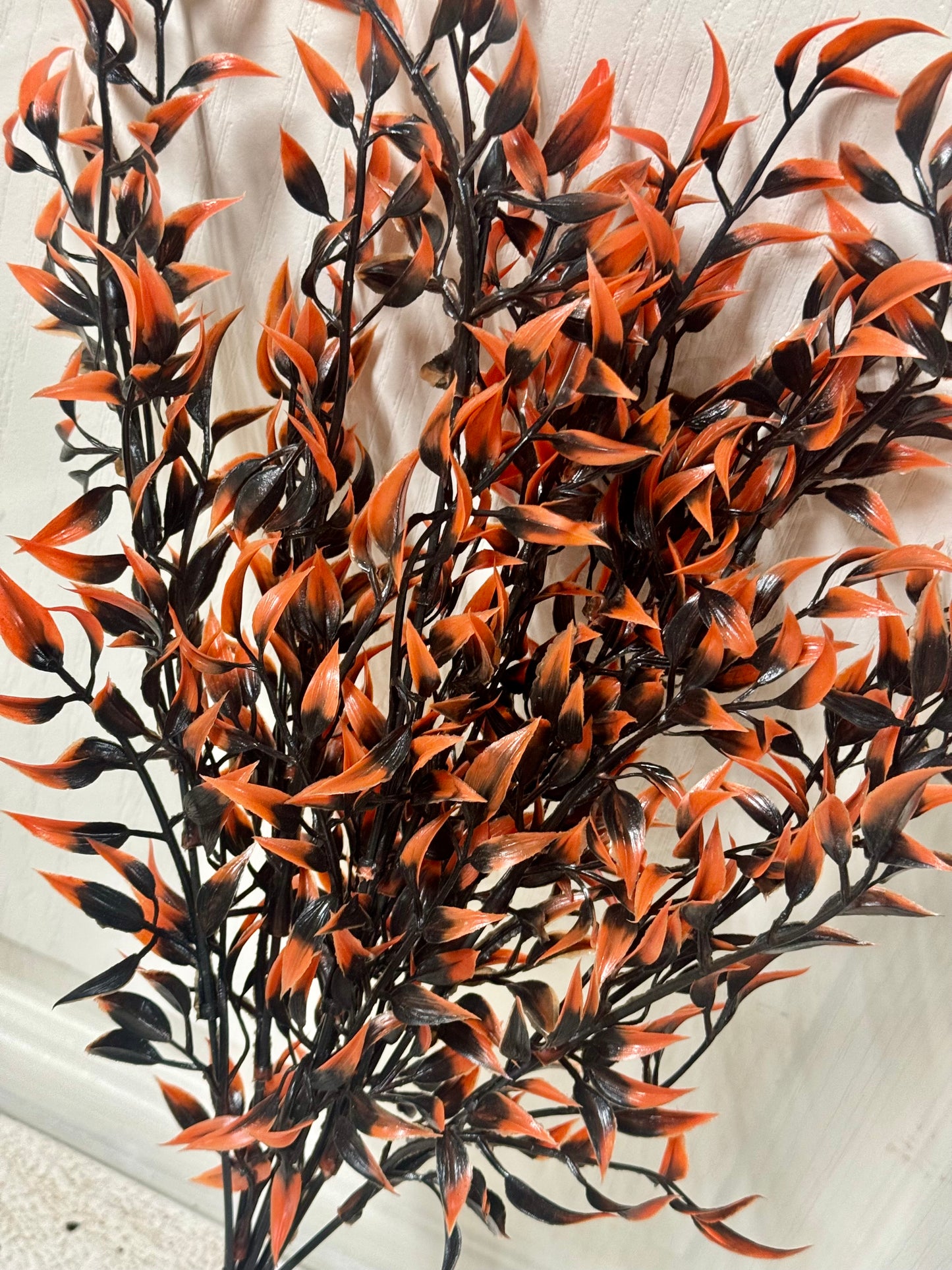 17.25 Inch Orange And Black Plastic Leaf Bush
