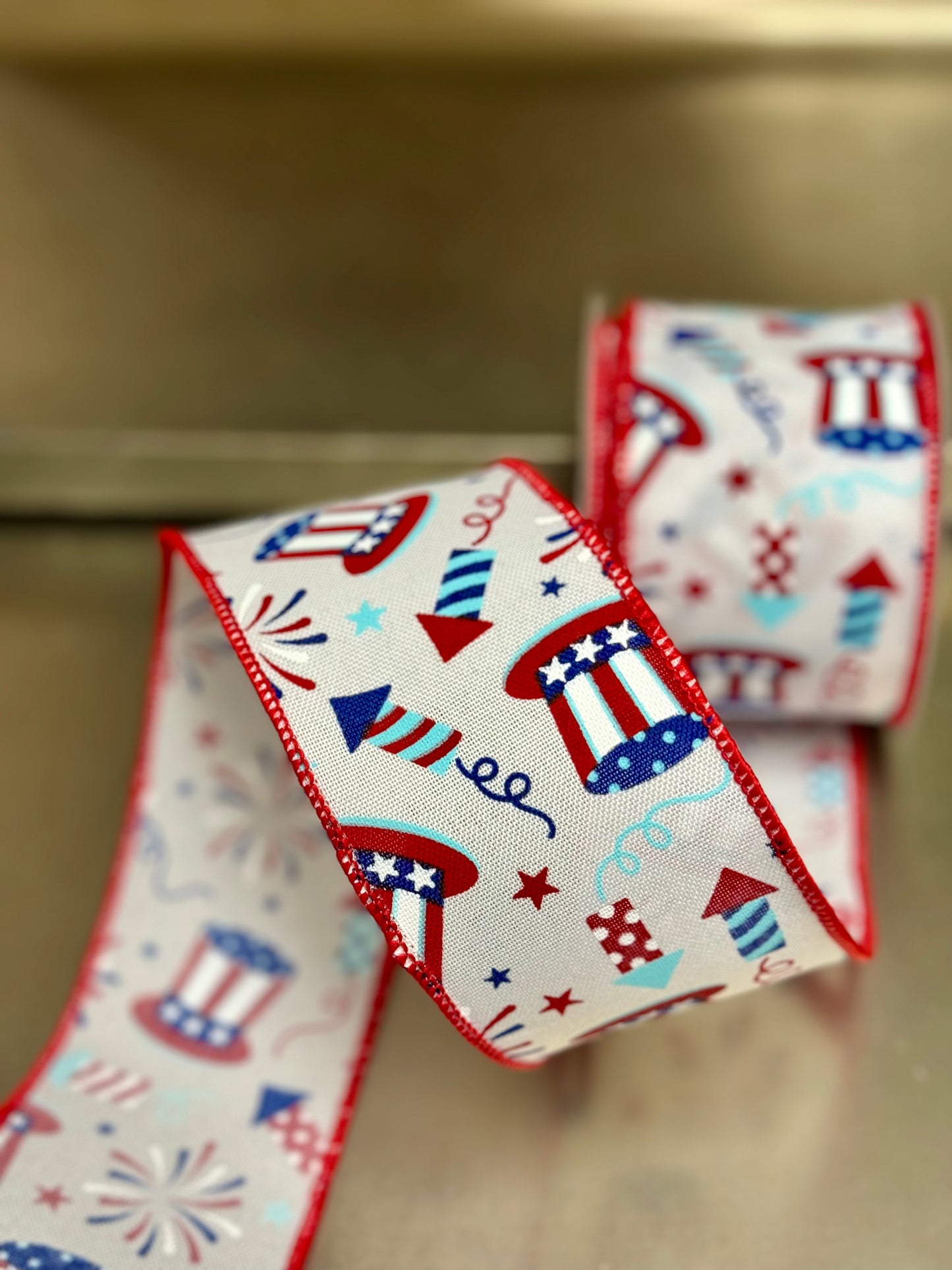 2.5 Inch By 10 Yard Uncle Sam And Firework Ribbon