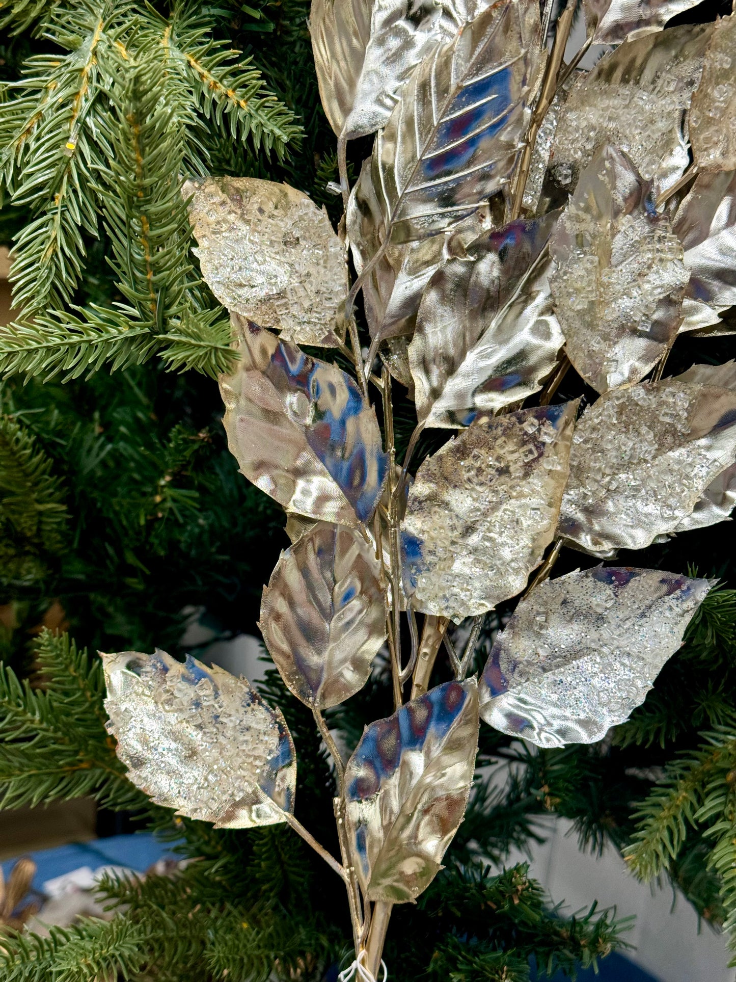 31 Inch Champagne Glitter Iced Birch Leaf Spray