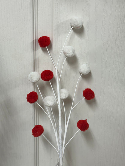 23 Inch Red And White Pom Pom Spray