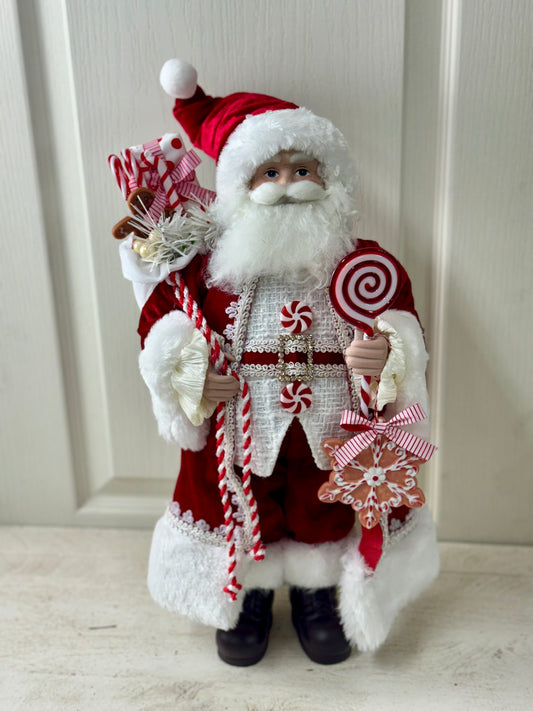 18 Inch Fabric Red And White Holiday Sweets Santa