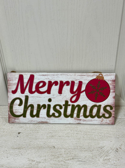 12 Inch Merry Christmas Red And Green Wooden Sign