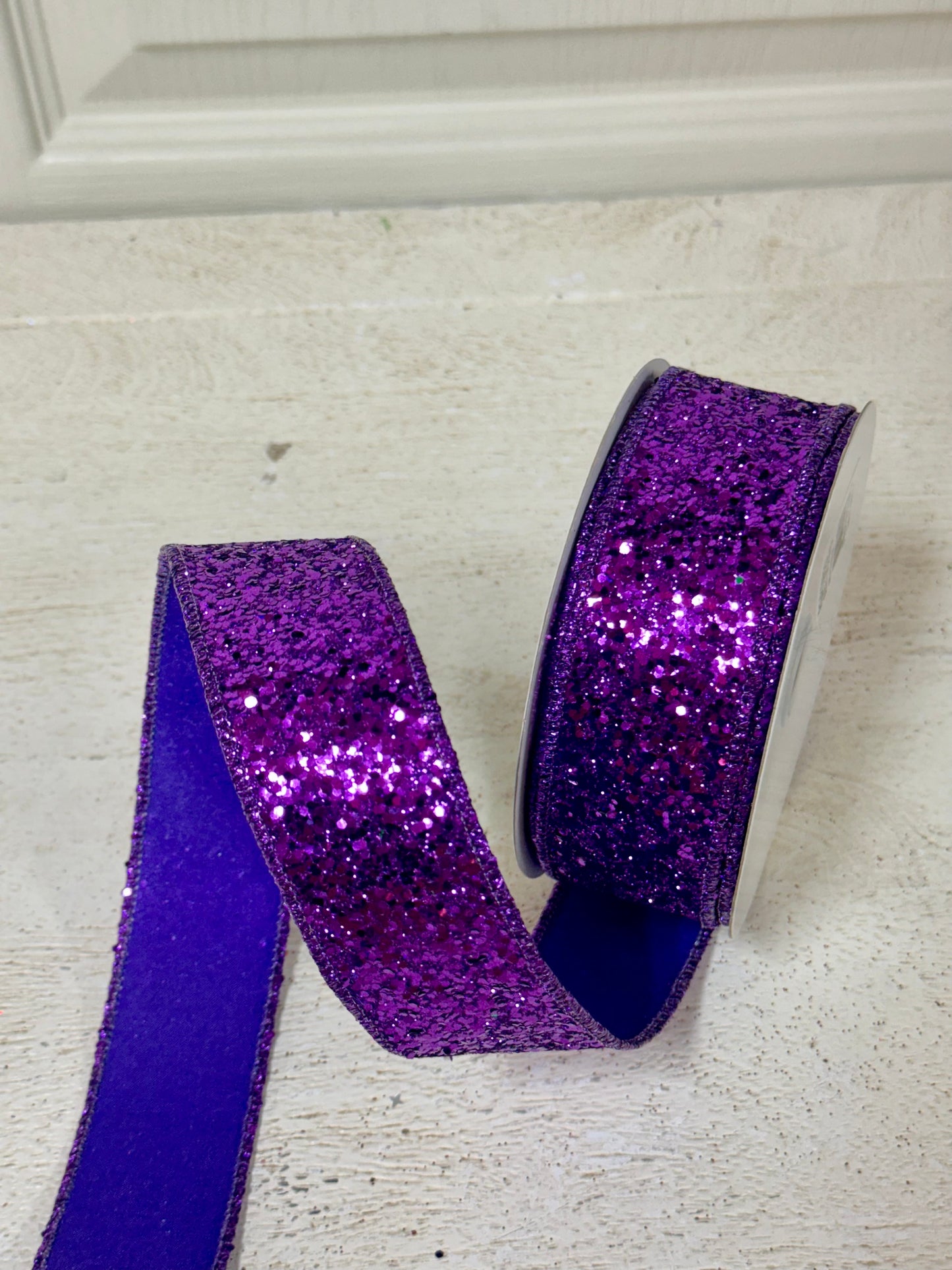 1.5 Inch By 10 Yard Purple Large Glitter Ribbon