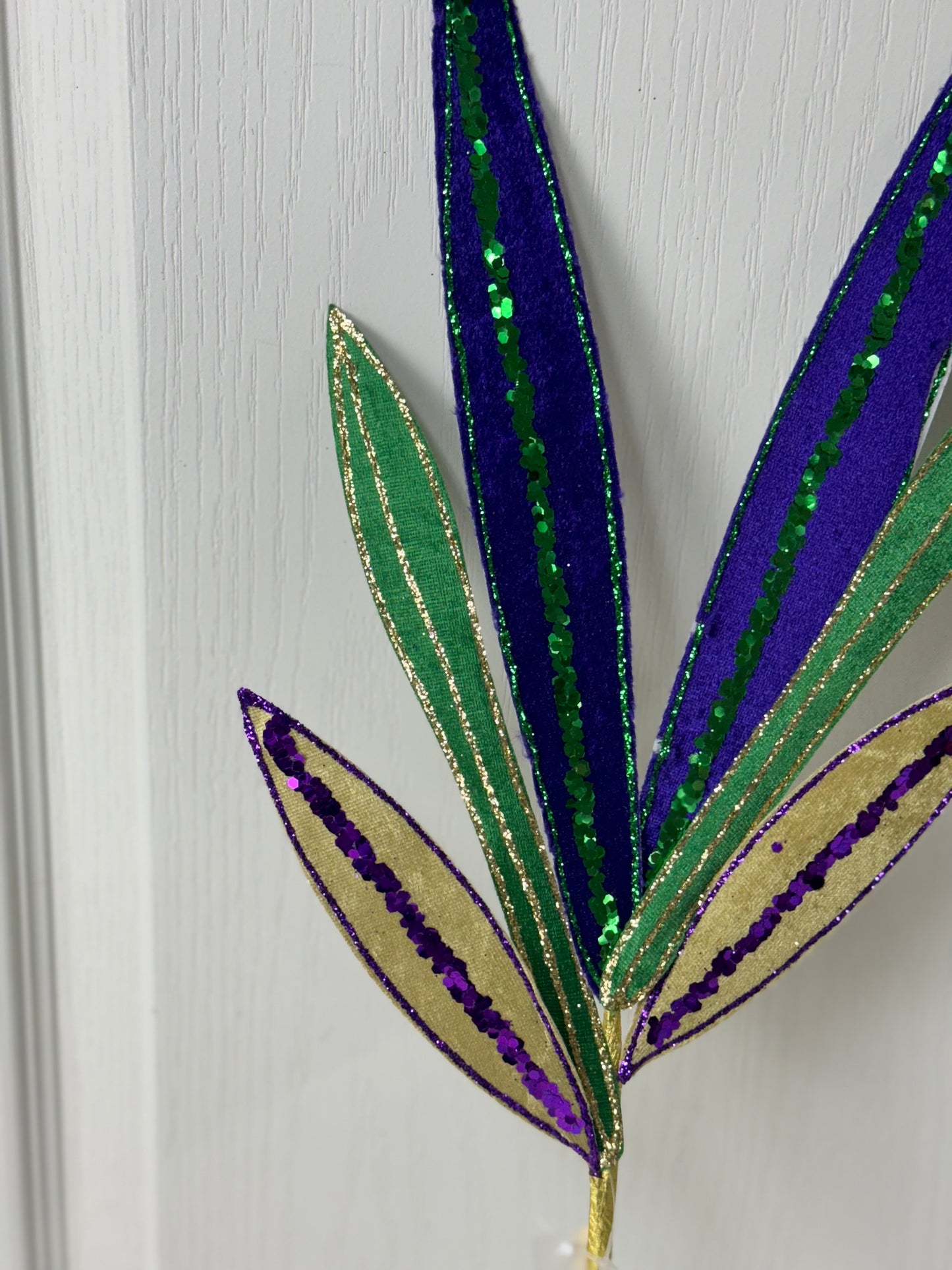 22 Inch Mardi Gras Glitter Velvet Leaf Spray