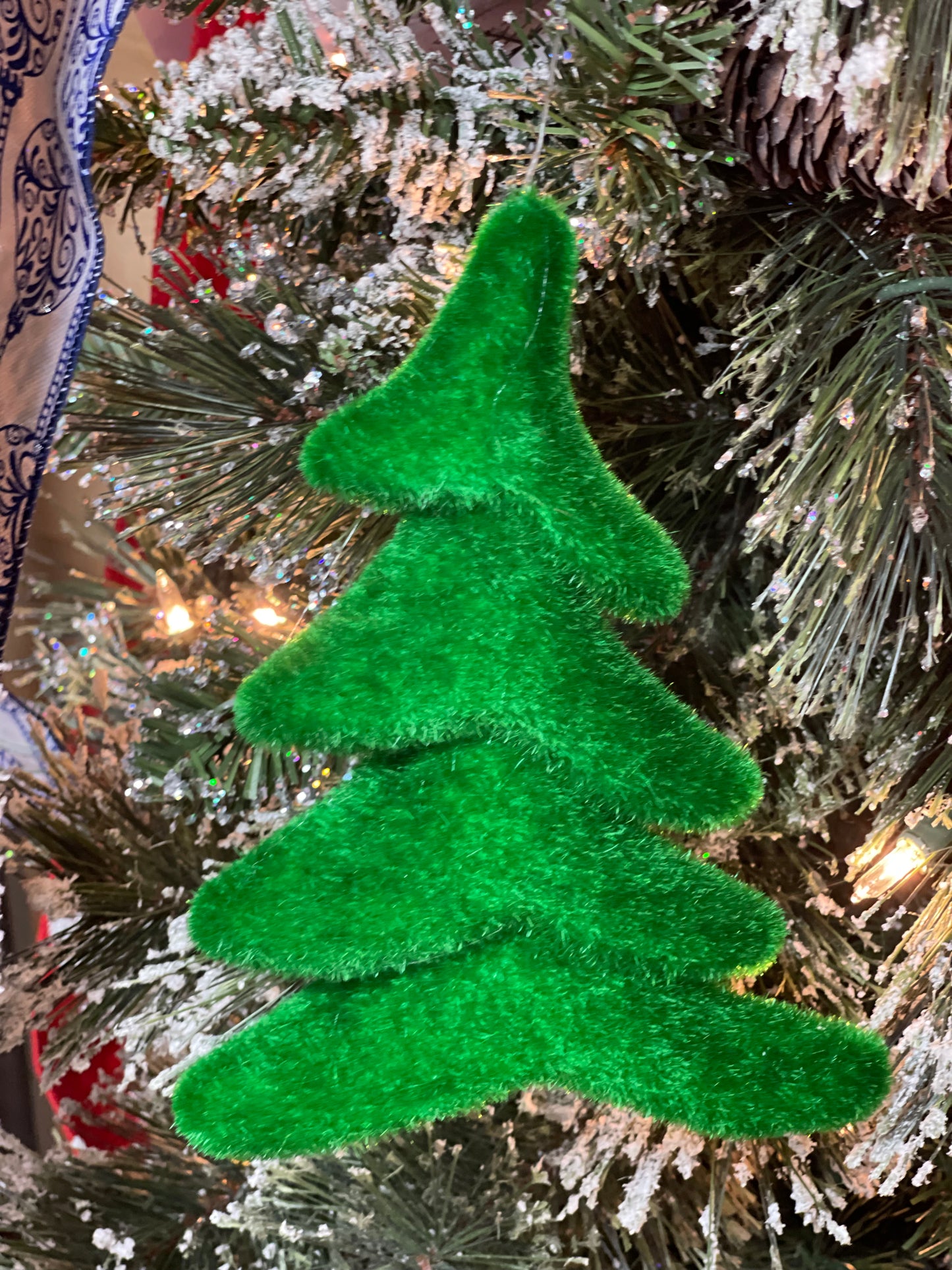 Flocked Whimsical Tree Ornament Four Colors