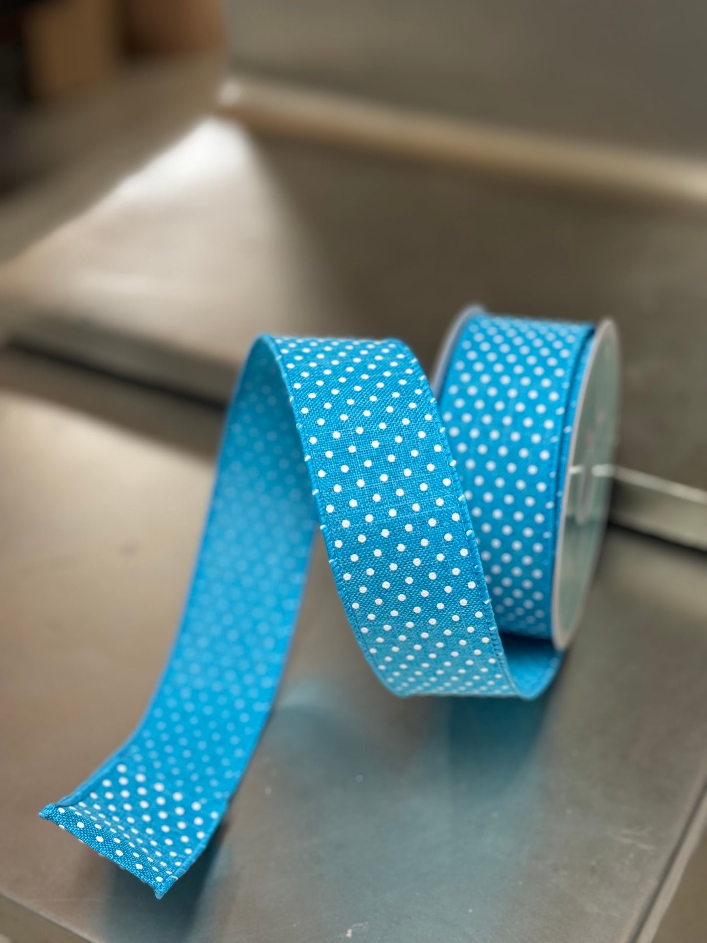 1.5 Inch By 10 Yard Turquoise And White Raised Polka Dot Ribbon