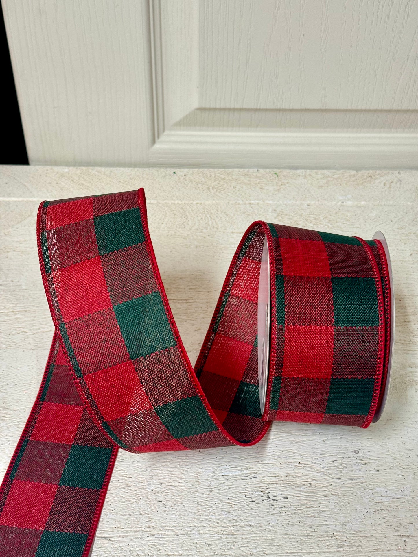 2.5 Inch By 10 Yard Emerald Green And Red Buffalo Plaid Ribbon