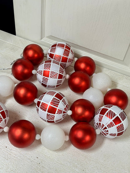 6 Foot Red And White Check Ball Garland