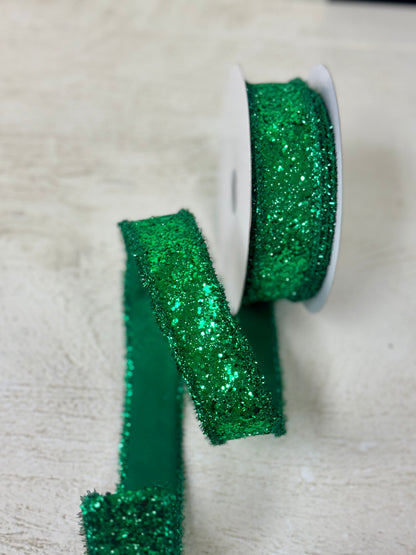 1.5 Inch By 10 Yard Emerald Green Large Glitter With Drift Edges Ribbon