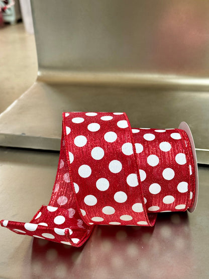 2.5 Inch By 10 Yard Red And White Medium Polka Dot Ribbon