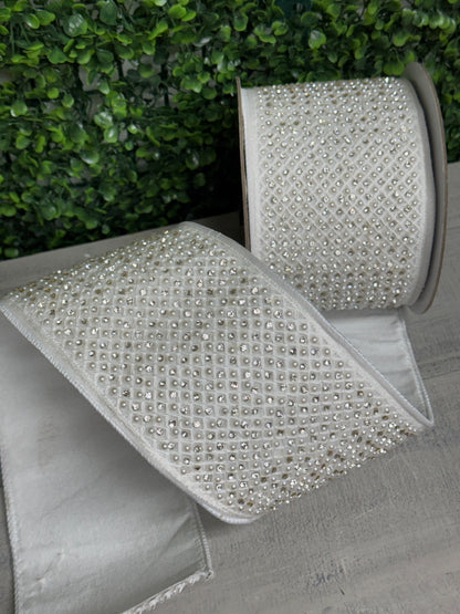 Farrisilk 4 Inch By 5 Yard Silver And White Glamour Glitz Ribbon
