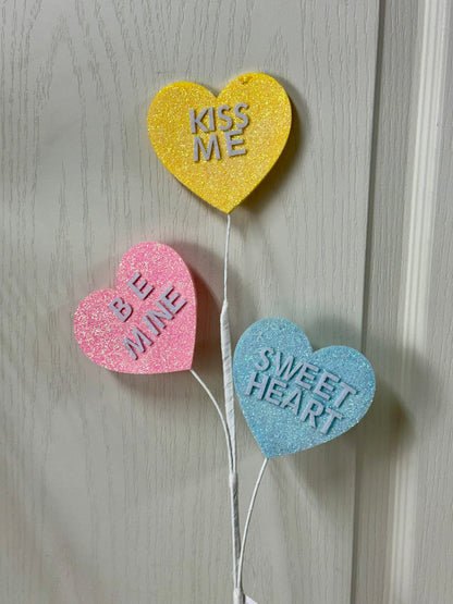 27.5 Inch Yellow Pink Light Blue Glitter Candy Heart Spray