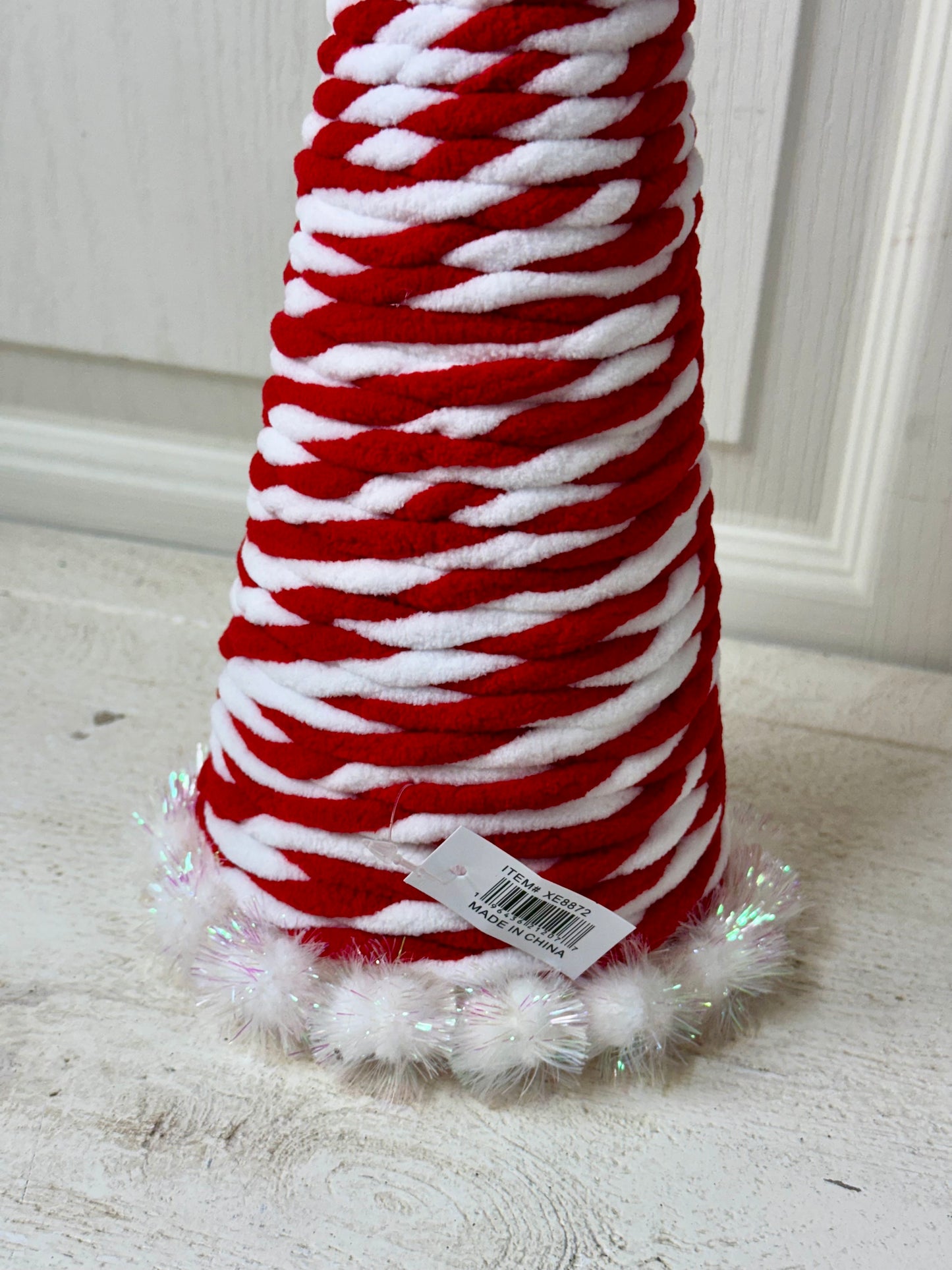 15 Inch Red And White Twisted Yarn Cone Tree