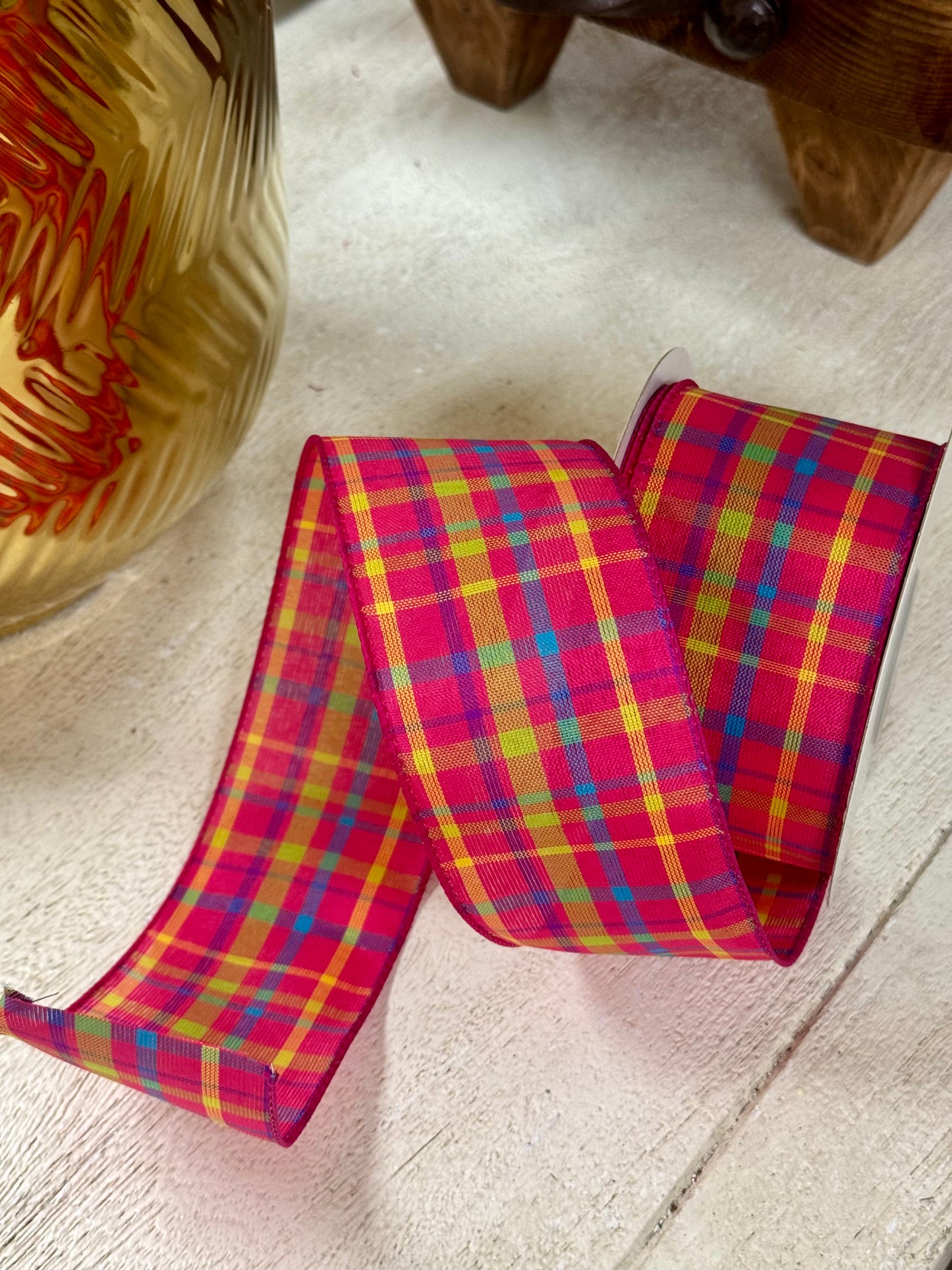 2.5 Inch By 10 Yard Fuchsia Breezeway Plaid Ribbon