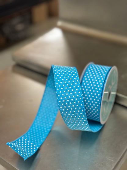 1.5 Inch By 10 Yard Turquoise And White Raised Polka Dot Ribbon