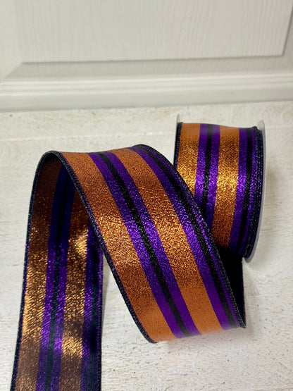 2.5 Inch By 10 Yard Copper Purple And Black Metallic Vertical Stripe Ribbon