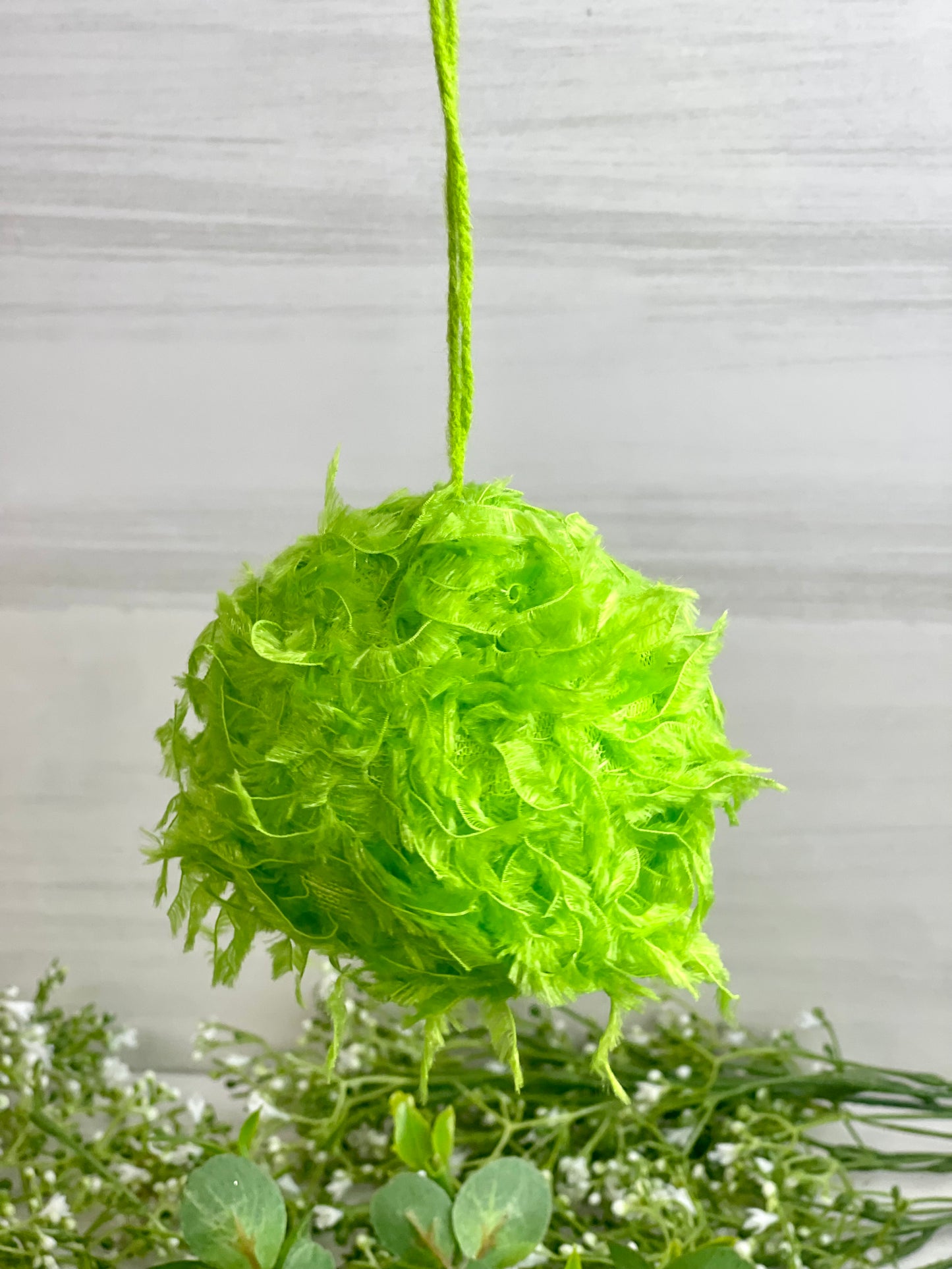 3.25 Inch Lime Green Furry Ornament Ball