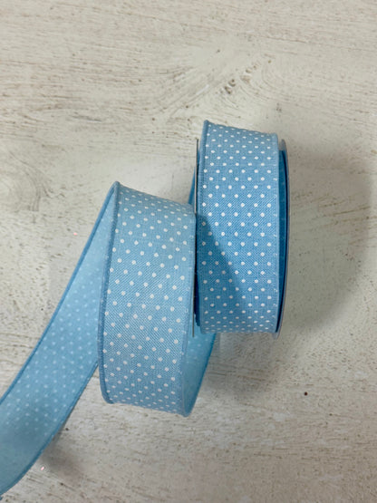 1.5 Inch By 10 Yard Pale Blue And White Raised Polka Dots Ribbon