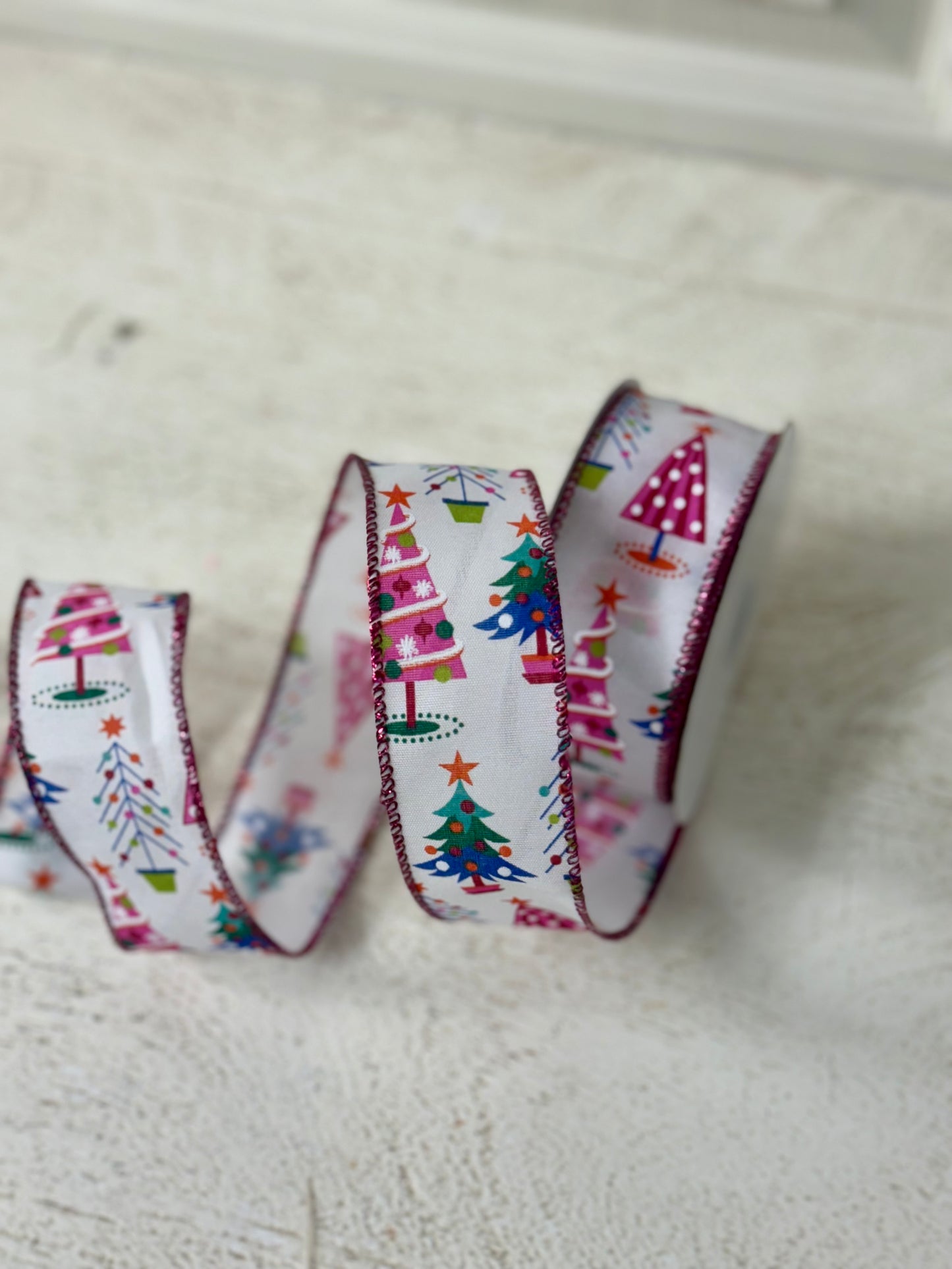 1.5 Inch By 10 Yard Pastel Christmas Trees Ribbon