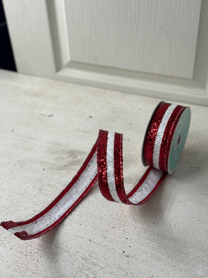 1.5 Inch By 10 Yard Red And White Large Glitter Ribbon