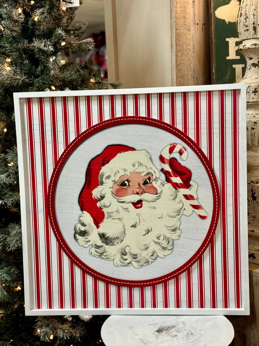 24.75 Inch Red And White Striped Santa Wall Art