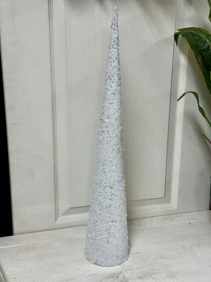 23.5 Inch White Glitter Cone Tree