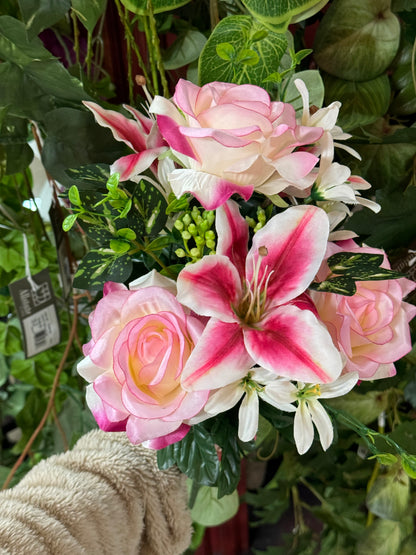 18 Inch Pink Rose And Lily Bush