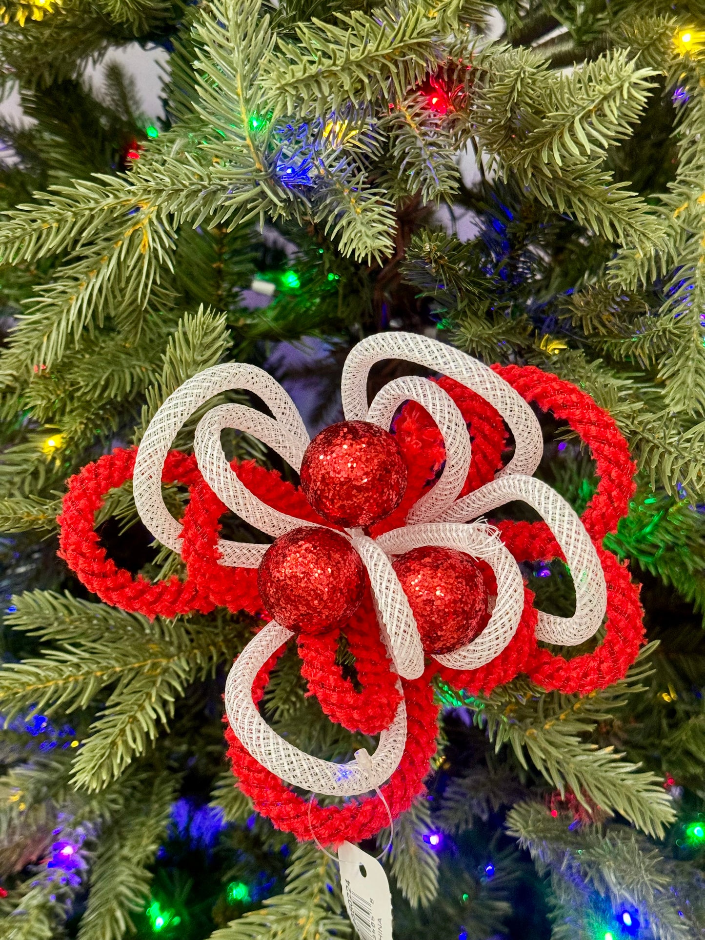 12 Inch Red And White Tubing Glitter Ball Pick