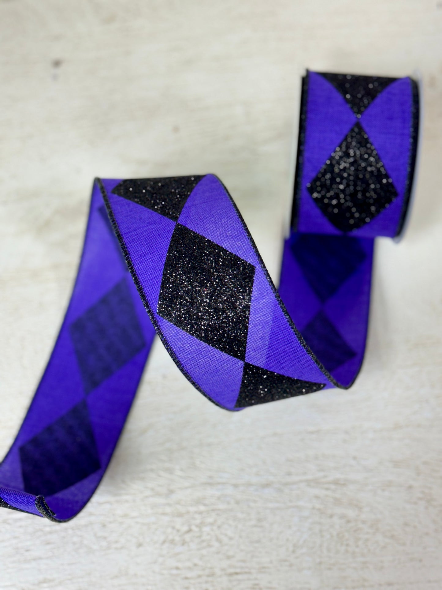 2.5 Inch By 10 Yard Black And Purple Bold Harlequin Ribbon