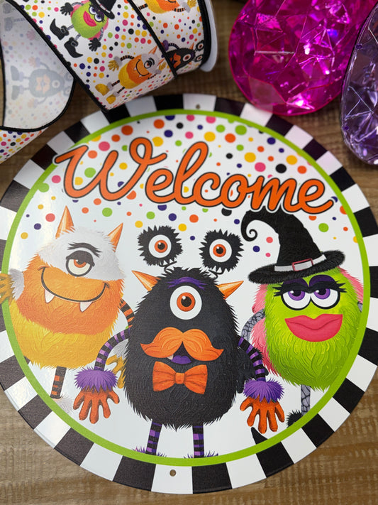 12 Inch Metal Multicolor Welcome Monster Sign
