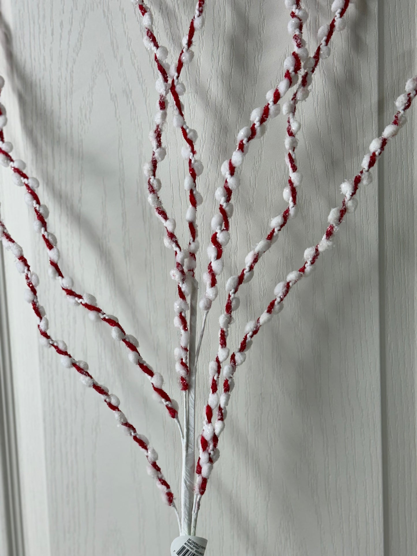 34 Inch Red And White Chenille Peppermint Twist Spray