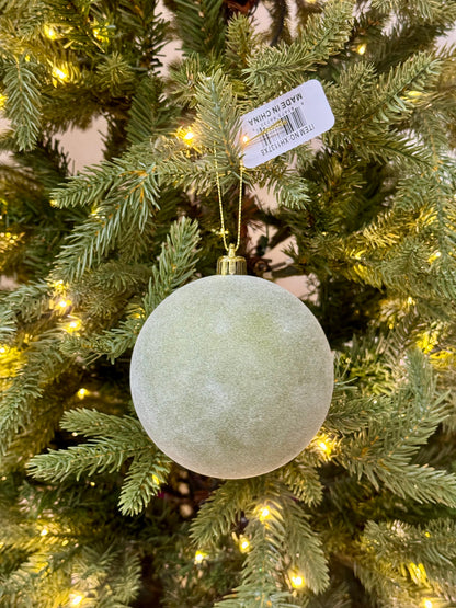 4 Inch Sage Green Flocked Ornament Ball