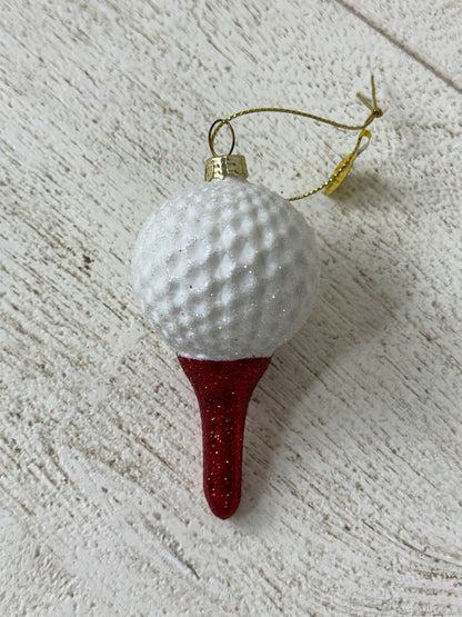 Golf Ball On Tee Glass Ornament