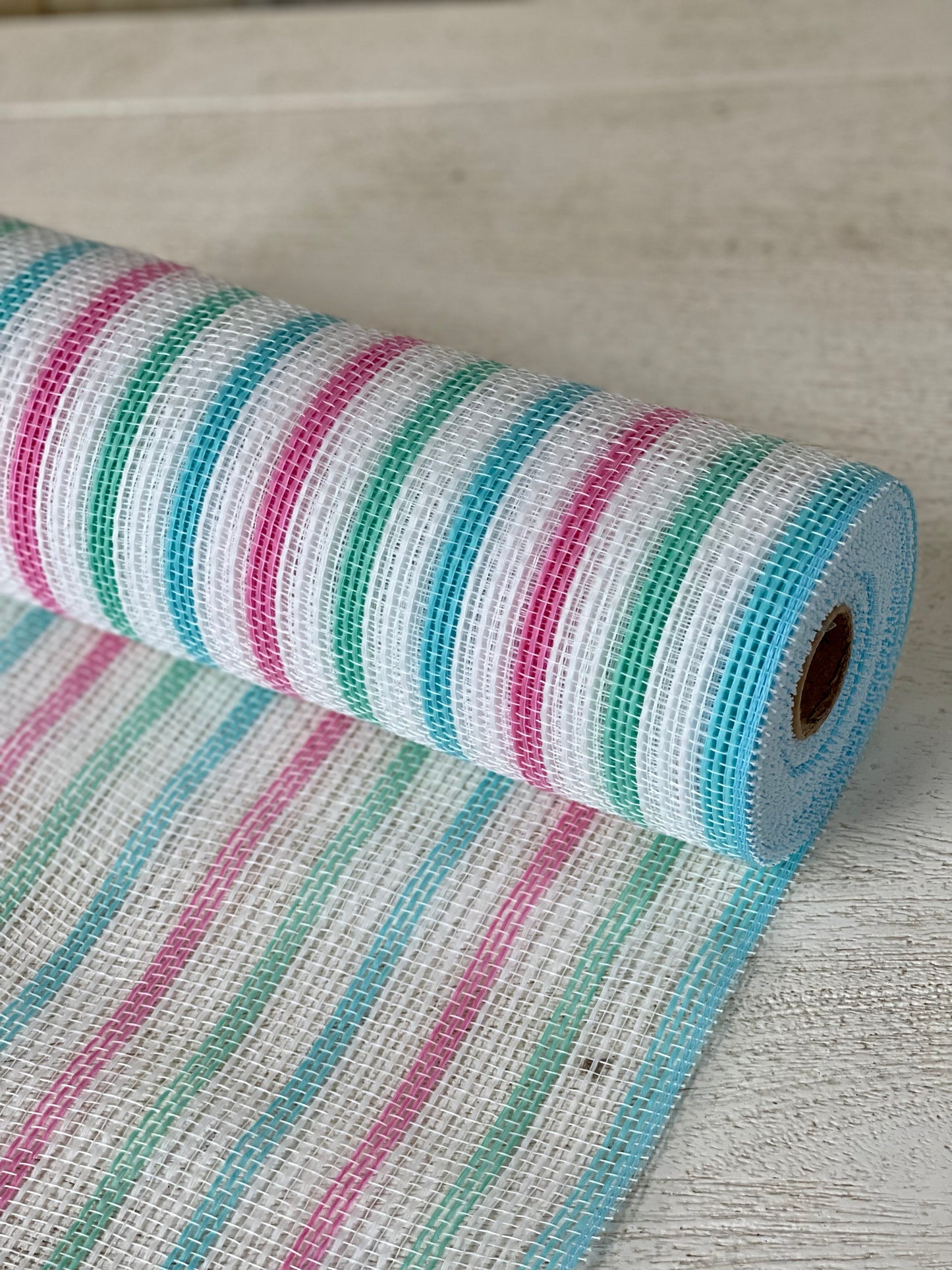 10.25 Inch By 10 Yard Mint Light Blue Pink And White Striped Mesh