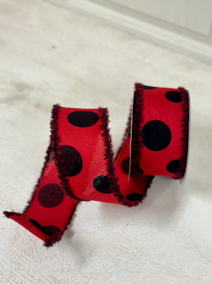 2.5 Inch By 10 Yard Red And Black Large Polka Dot Ribbon