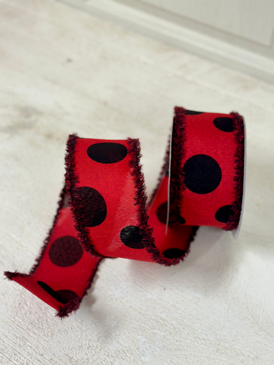 2.5 Inch By 10 Yard Red And Black Large Polka Dot Ribbon