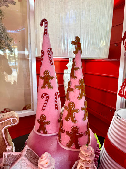 Pink And Red Gingerbread/Candy Cane Set Of Two Cone Trees